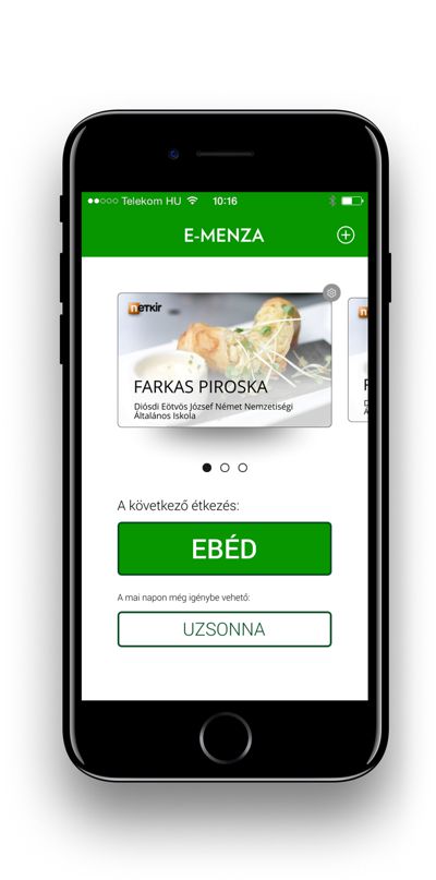 E-Menza mobilapplikáció képe iPhone eszközön, étkezés igénybe vétele