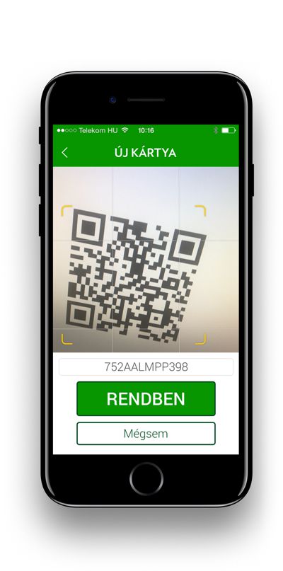 E-Menza mobilapplikáció képe iPhone eszközön, QR kód